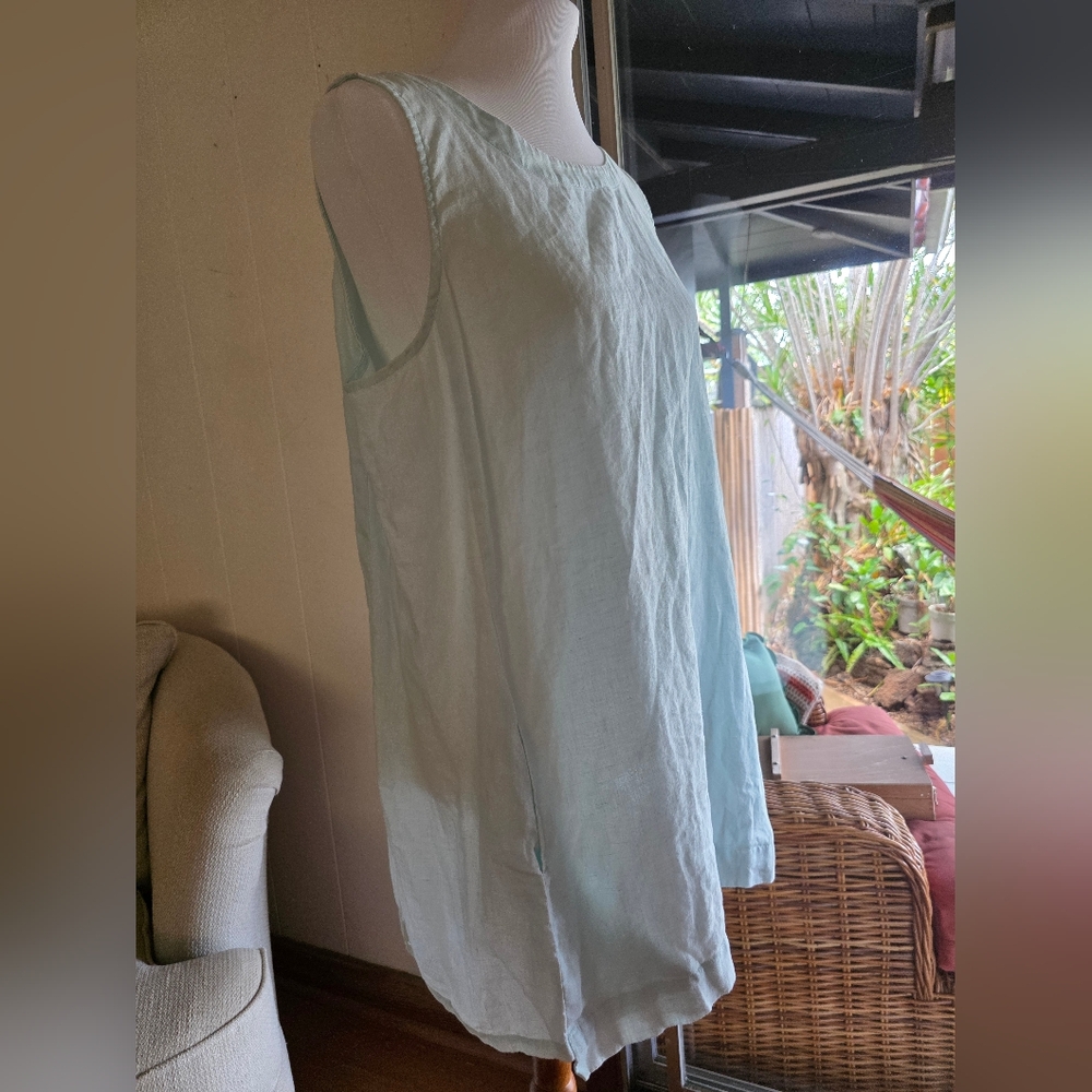 Women's Sleeveless LINEN Tunic Top - Light AQUA by PURE JILL size L - Picture 8 of 10